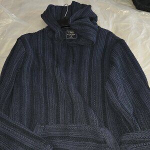 Abercrombie & Fitch Men's Navy Heavy Knit Hoodie W/ Pocket, Tall Sweater Medium